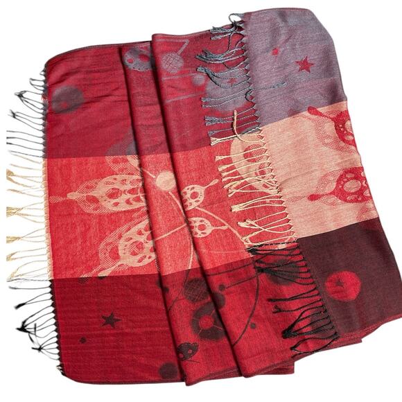 Reversible Red & Tan Butterfly Star Woven Pashmina Shawl Wrap - Picture 3 of 4